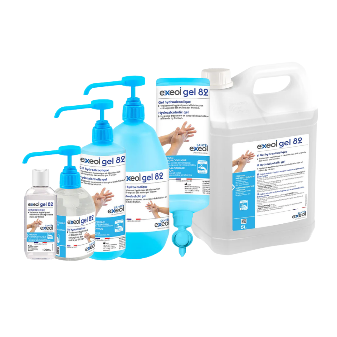 gamme complète de gel hydroalcoolique exeol gel 82