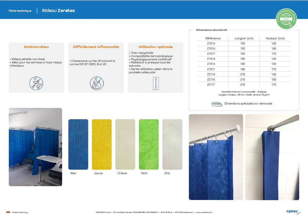 Rideau médical jetable ROPIMEX Zerotex® -Lot de 25