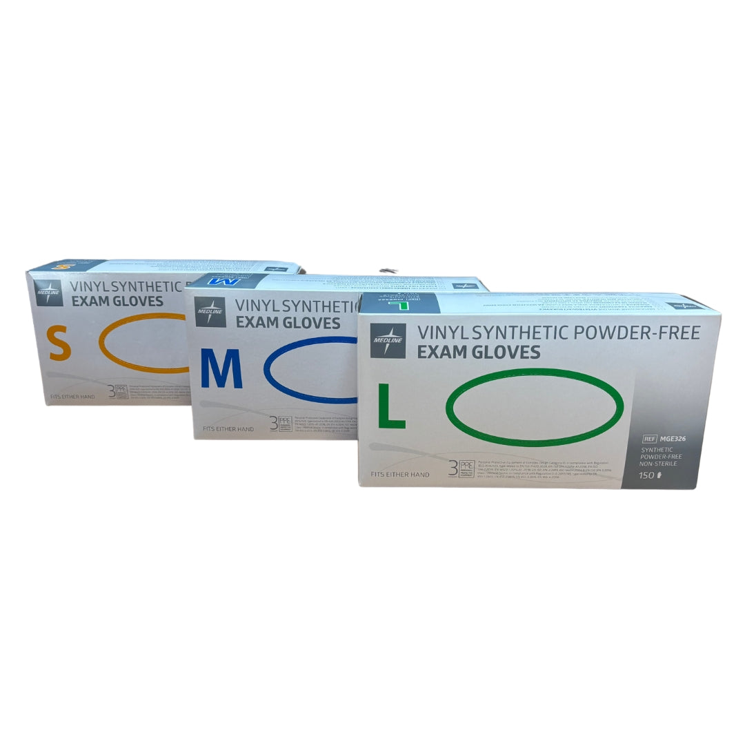 Gants d'examens vinyles Medline en taille S, M et L