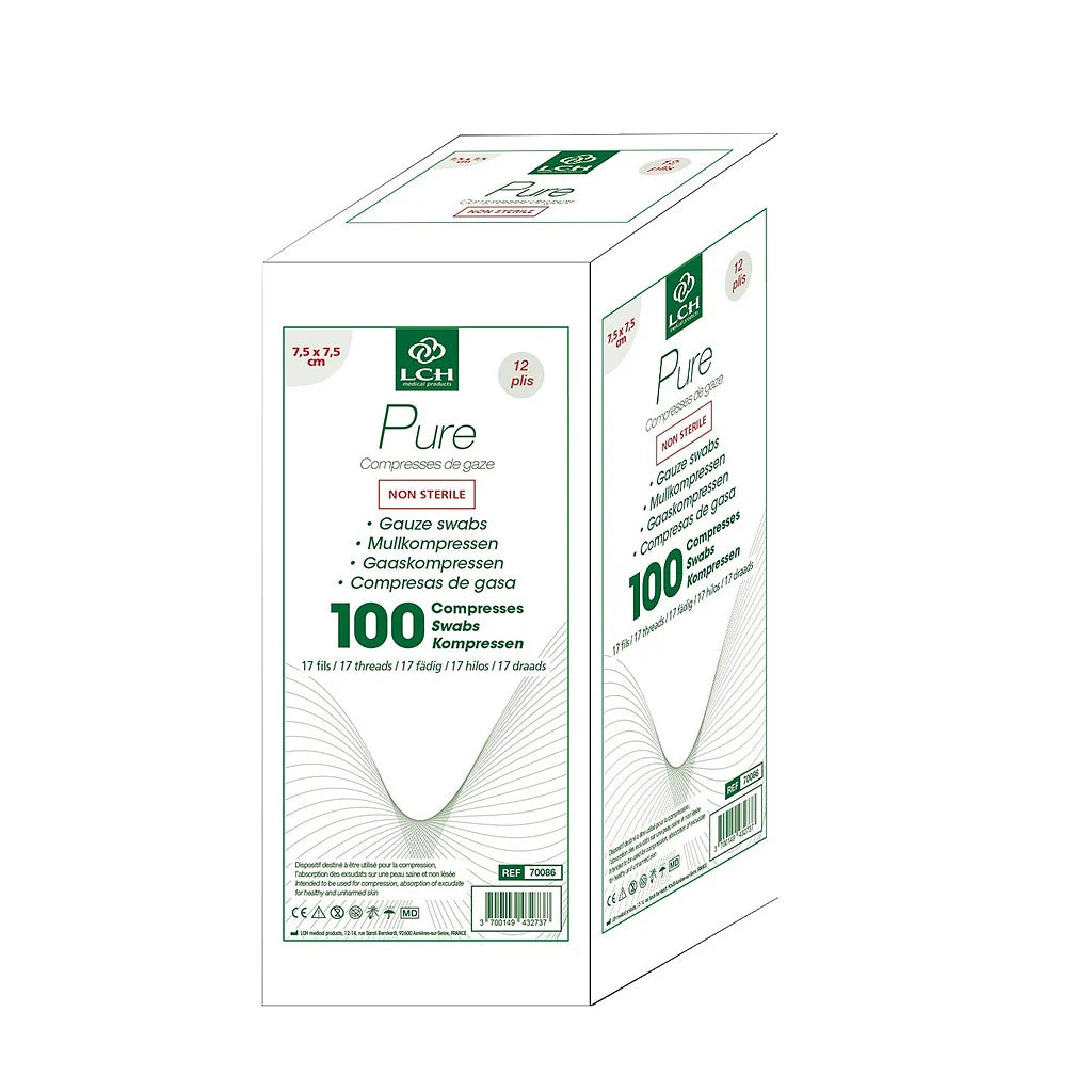 Compresse de gaze non stériles 7.5x7.5 - 17F 12 plis - Boite de 100