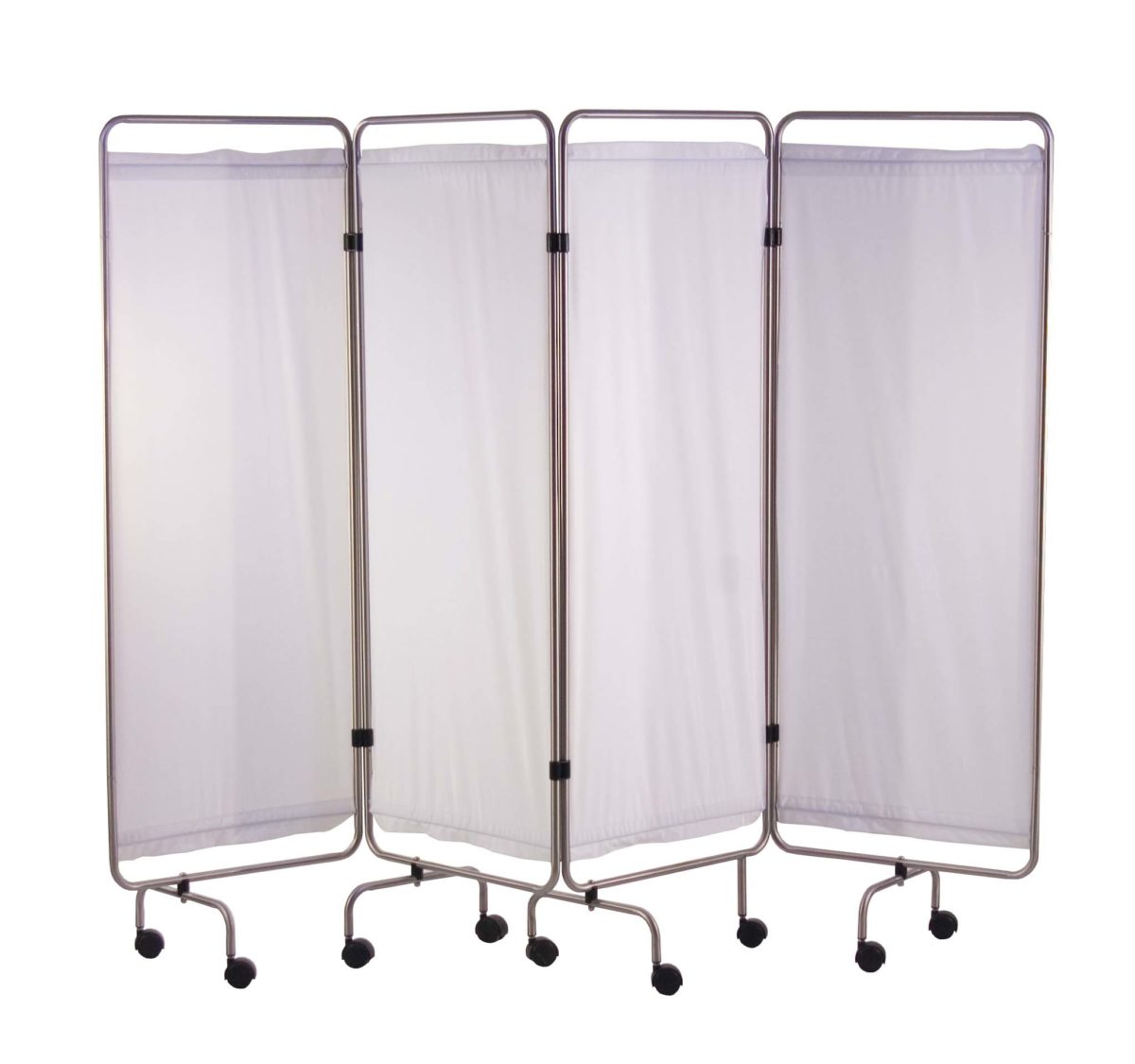 Paravents inox avec rideaux blancs tendus