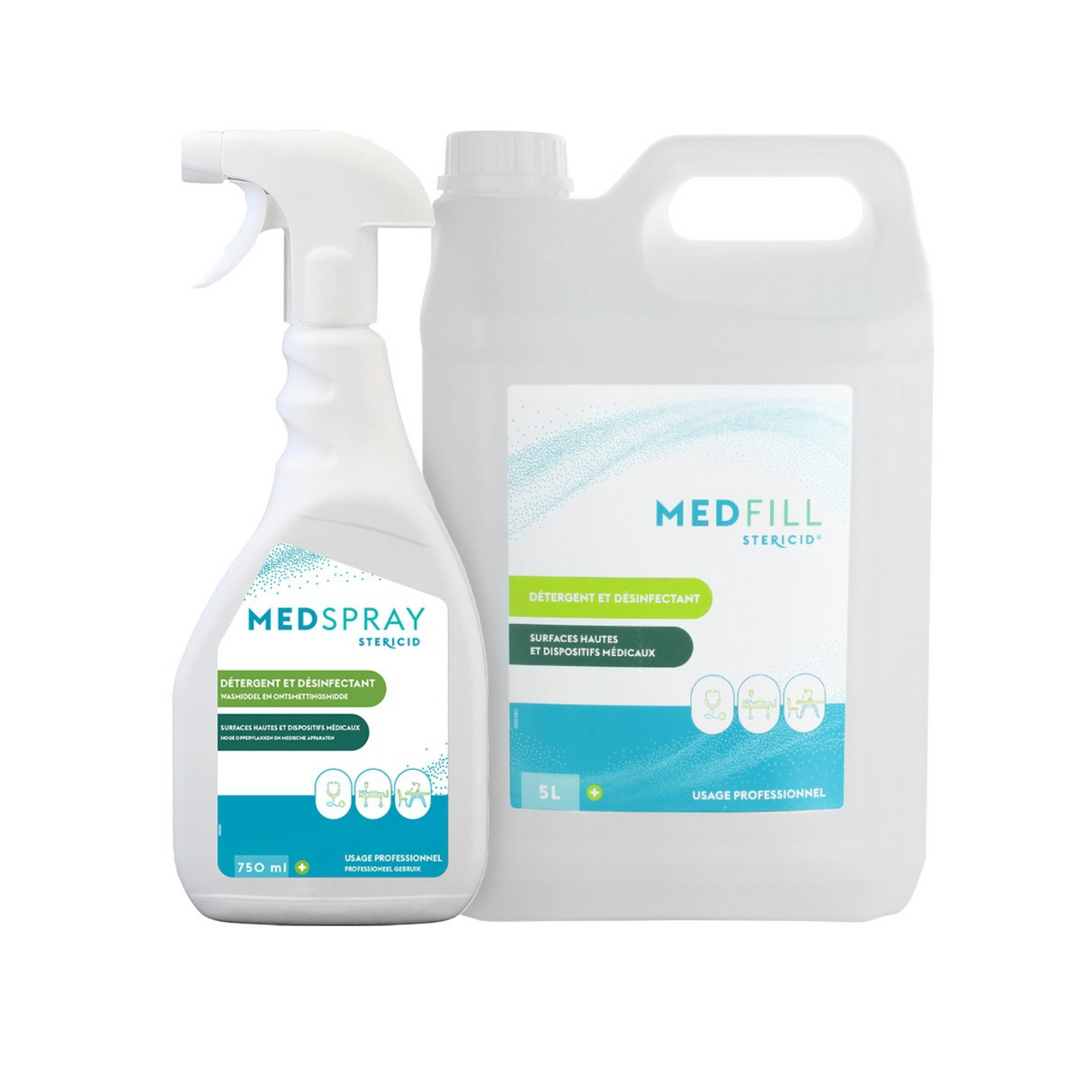 Détergent désinfectant Sans alcool Medspray et Medfill