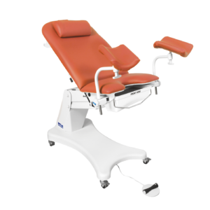Divan gynécologique électrique ELANSA orange avec appuie jambe goeppels