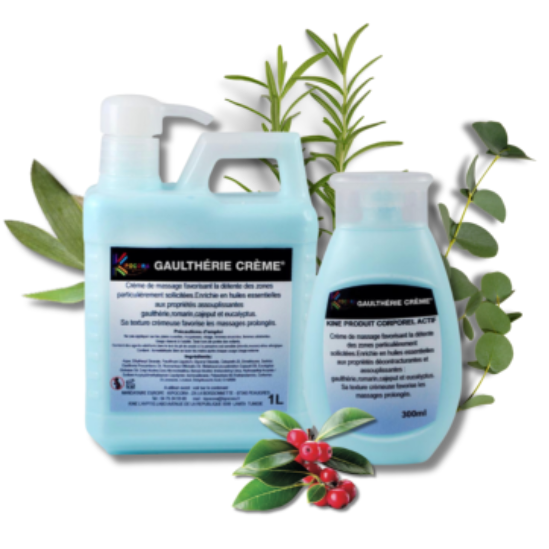 Gaulthérie Crème – Crème de massage – Huiles essentielles – 280ml ou 1L
