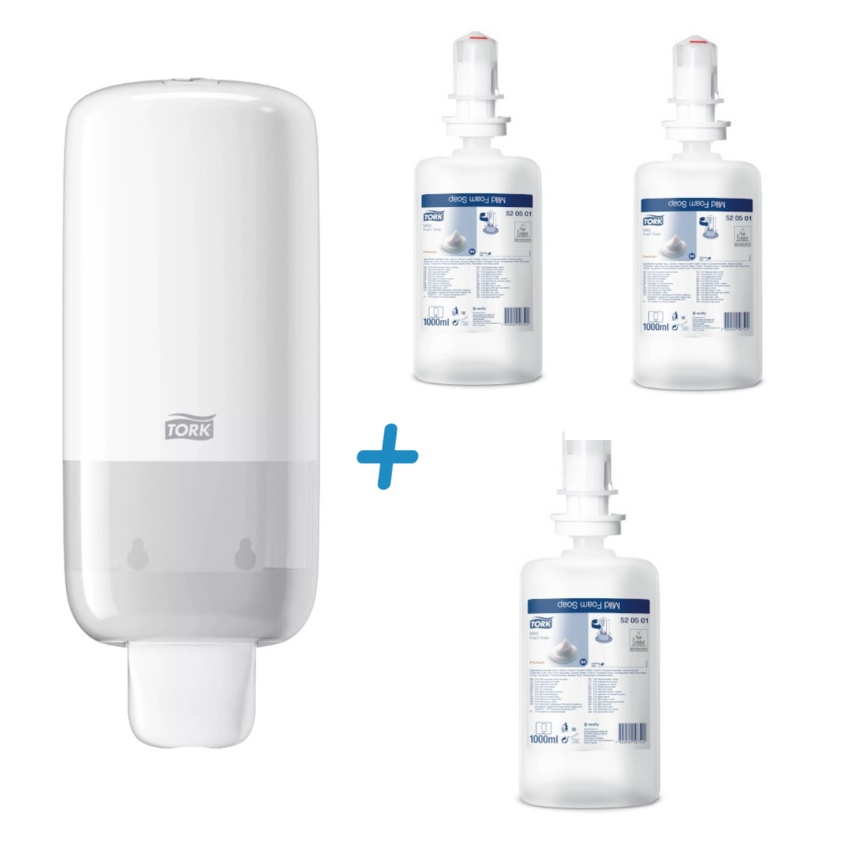 OFFRE SPECIALE : Pack 3 x Savon mousse S4 1L TORK + 1 distributeur S4 OFFERT