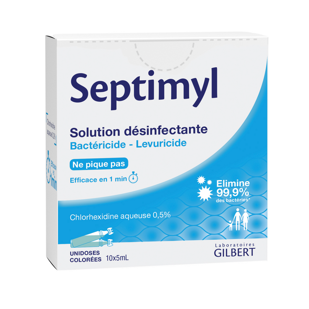 Solution désinfectante Chlorhexidine aqueuse 0,5 % - SEPTIMYL - Boîte de 10 unidoses 5ml - GILBERT HEALTHCARE