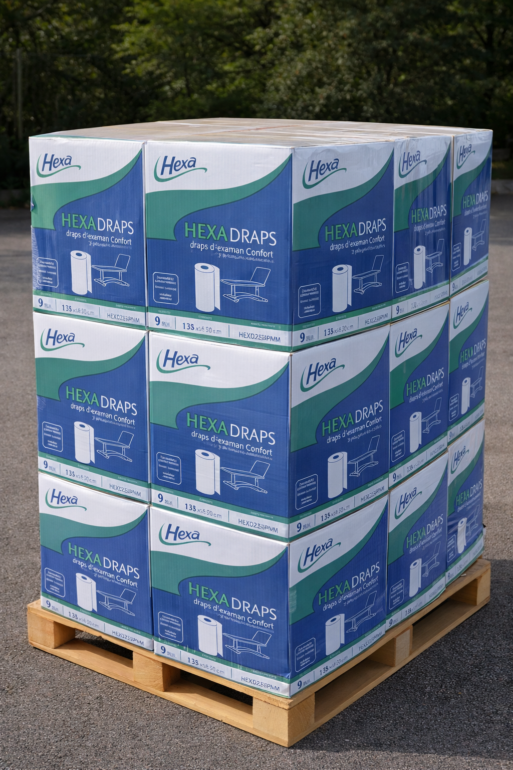 Palette de 14 cartons de Draps d'examen Gaufrés - 50x35 - 135 formats - 9 rouleaux