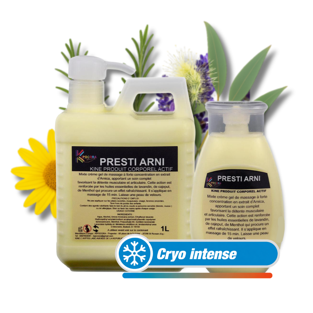 Presti Arnica – Crème gel de massage effet froid intense – Arnica & menthol - 280ml ou 1L